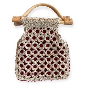VTG Y2K Marykate and Ashley Crochet Handbag Faux Bamboo Handles